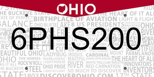 6PHS200 Ohio License Plate