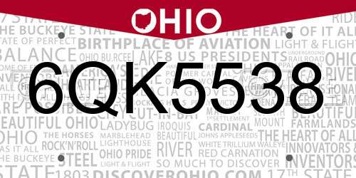 6QK5538 Ohio License Plate