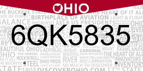 6QK5835 Ohio License Plate