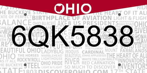 6QK5838 Ohio License Plate