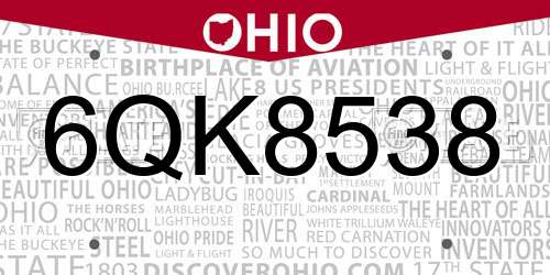 6QK8538 Ohio License Plate