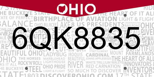 6QK8835 Ohio License Plate