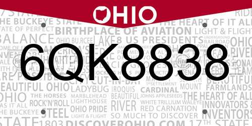 6QK8838 Ohio License Plate