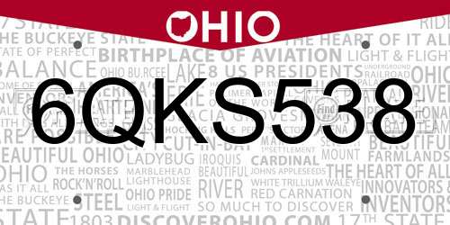 6QKS538 Ohio License Plate