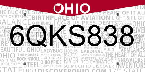 6QKS838 Ohio License Plate