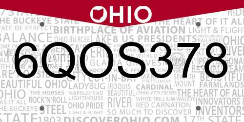 6QOS378 Ohio License Plate