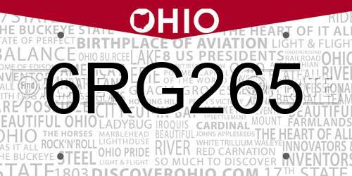 6RG265 Ohio License Plate