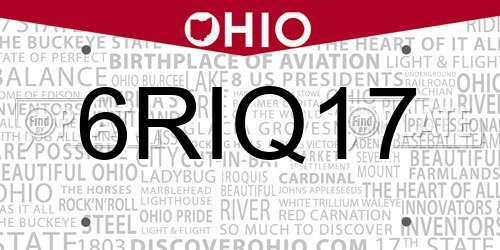 6RIQ17 Ohio License Plate