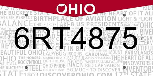6RT4875 Ohio License Plate