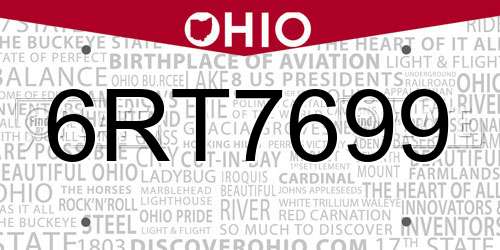 6RT7699 Ohio License Plate