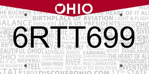 6RTT699 Ohio License Plate