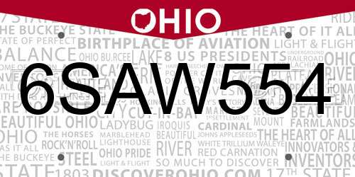 6SAW554 Ohio License Plate