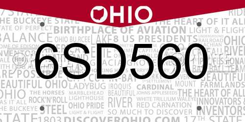 6SD560 Ohio License Plate