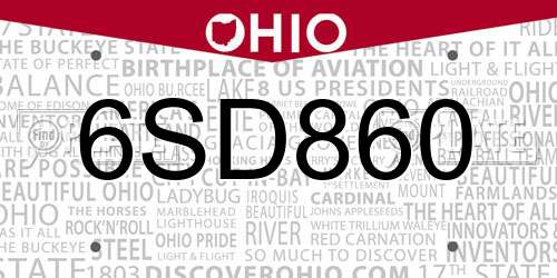 6SD860 Ohio License Plate