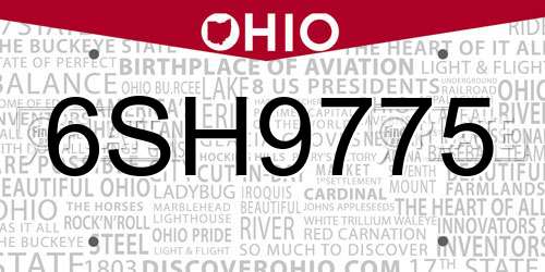 6SH9775 Ohio License Plate