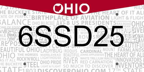 6SSD25 Ohio License Plate