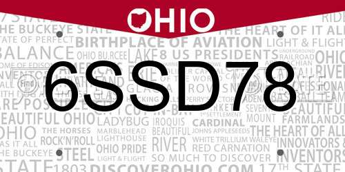 6SSD78 Ohio License Plate