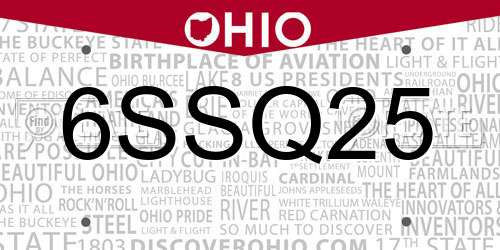 6SSQ25 Ohio License Plate
