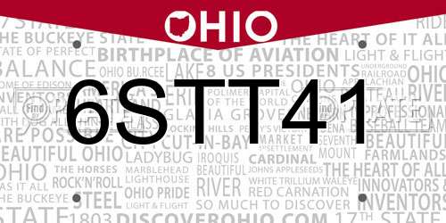 6STT41 Ohio License Plate
