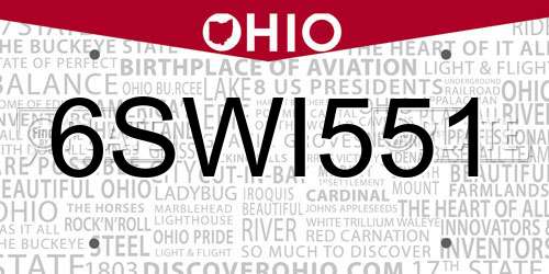 6SWI551 Ohio License Plate