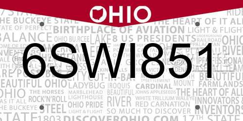 6SWI851 Ohio License Plate