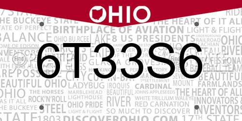 6T33S6 Ohio License Plate