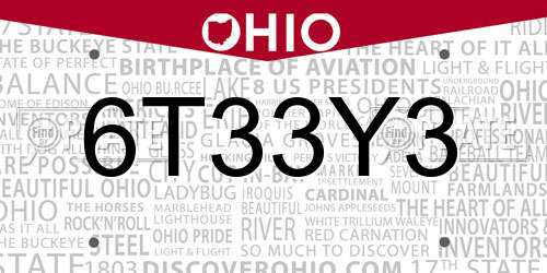 6T33Y3 Ohio License Plate