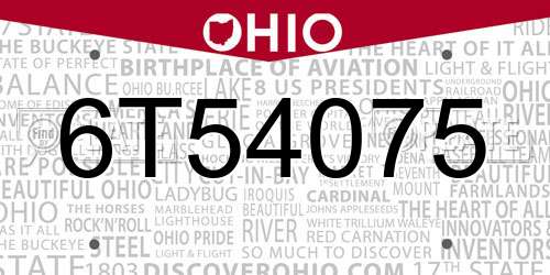 6T54075 Ohio License Plate