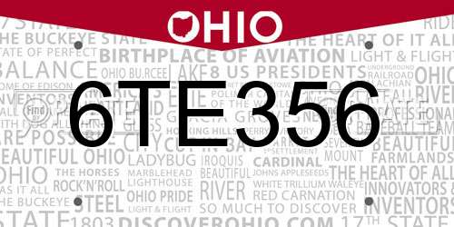 6TE356 Ohio License Plate