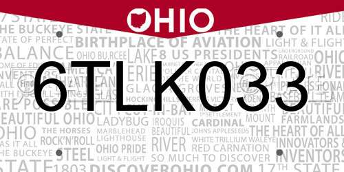 6TLK033 Ohio License Plate