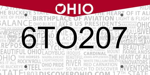 6TO207 Ohio License Plate