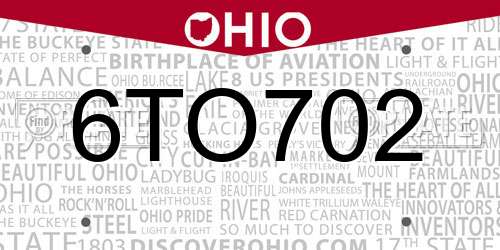 6TO702 Ohio License Plate