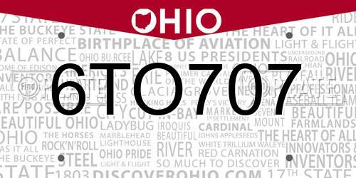6TO707 Ohio License Plate