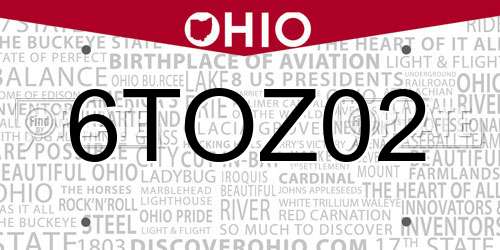 6TOZ02 Ohio License Plate