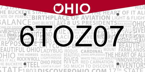 6TOZ07 Ohio License Plate
