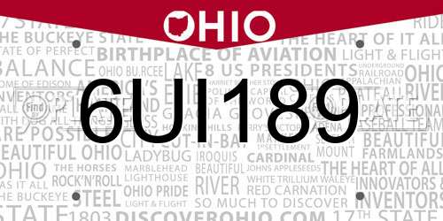 6UI189 Ohio License Plate
