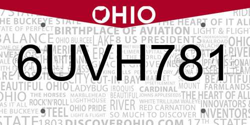 6UVH781 Ohio License Plate