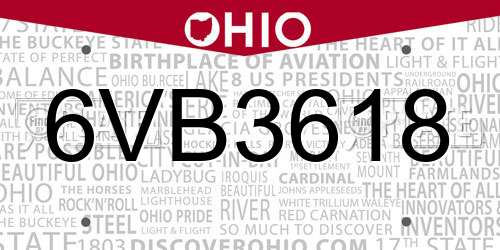 6VB3618 Ohio License Plate