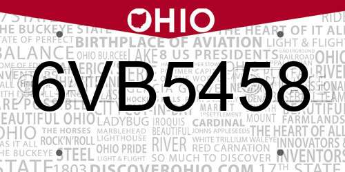 6VB5458 Ohio License Plate