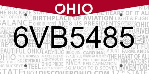 6VB5485 Ohio License Plate