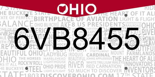 6VB8455 Ohio License Plate