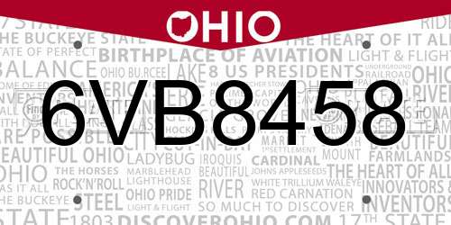 6VB8458 Ohio License Plate