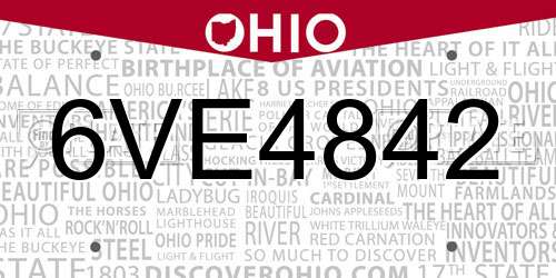 6VE4842 Ohio License Plate