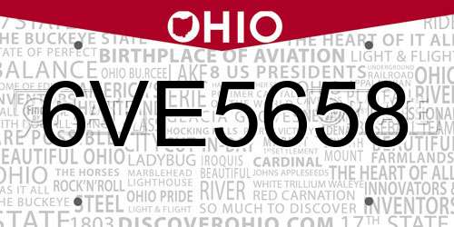 6VE5658 Ohio License Plate