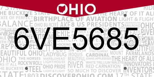 6VE5685 Ohio License Plate