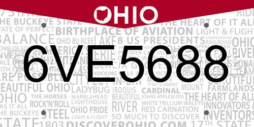 6VE5688 Ohio License Plate