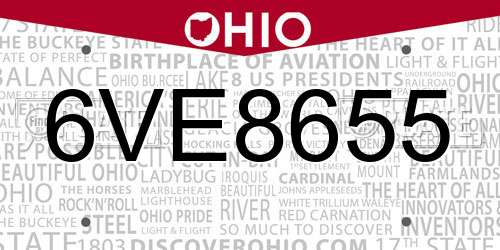 6VE8655 Ohio License Plate