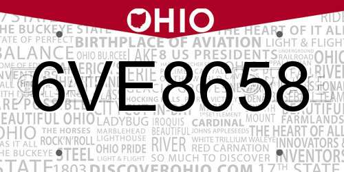 6VE8658 Ohio License Plate