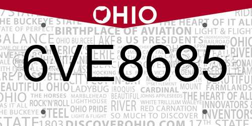 6VE8685 Ohio License Plate
