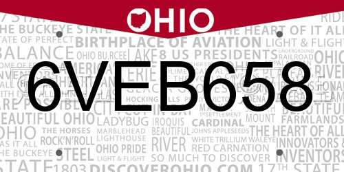 6VEB658 Ohio License Plate